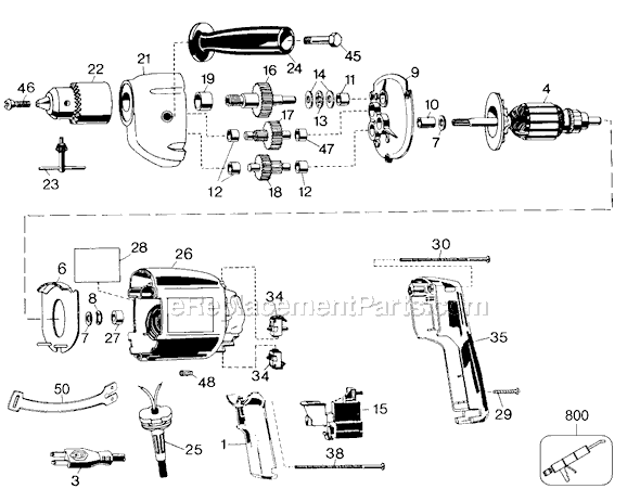 Page A Diagram and Parts List for TS320 Type 1 Black and Decker Electric Drill